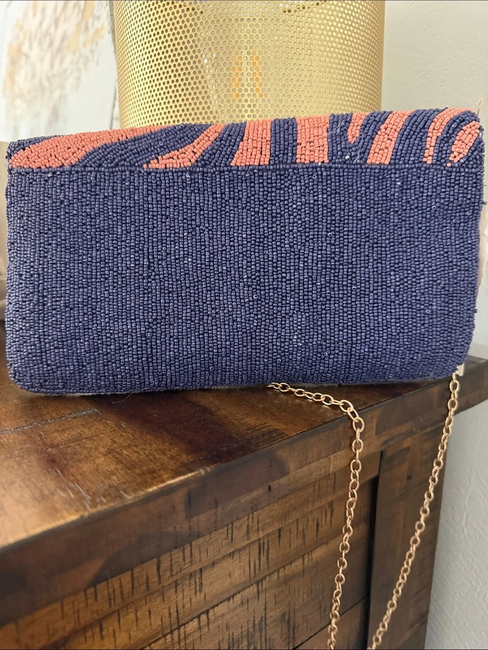 Beaded Envelope Crossbody Clutch - coral Pink & purple